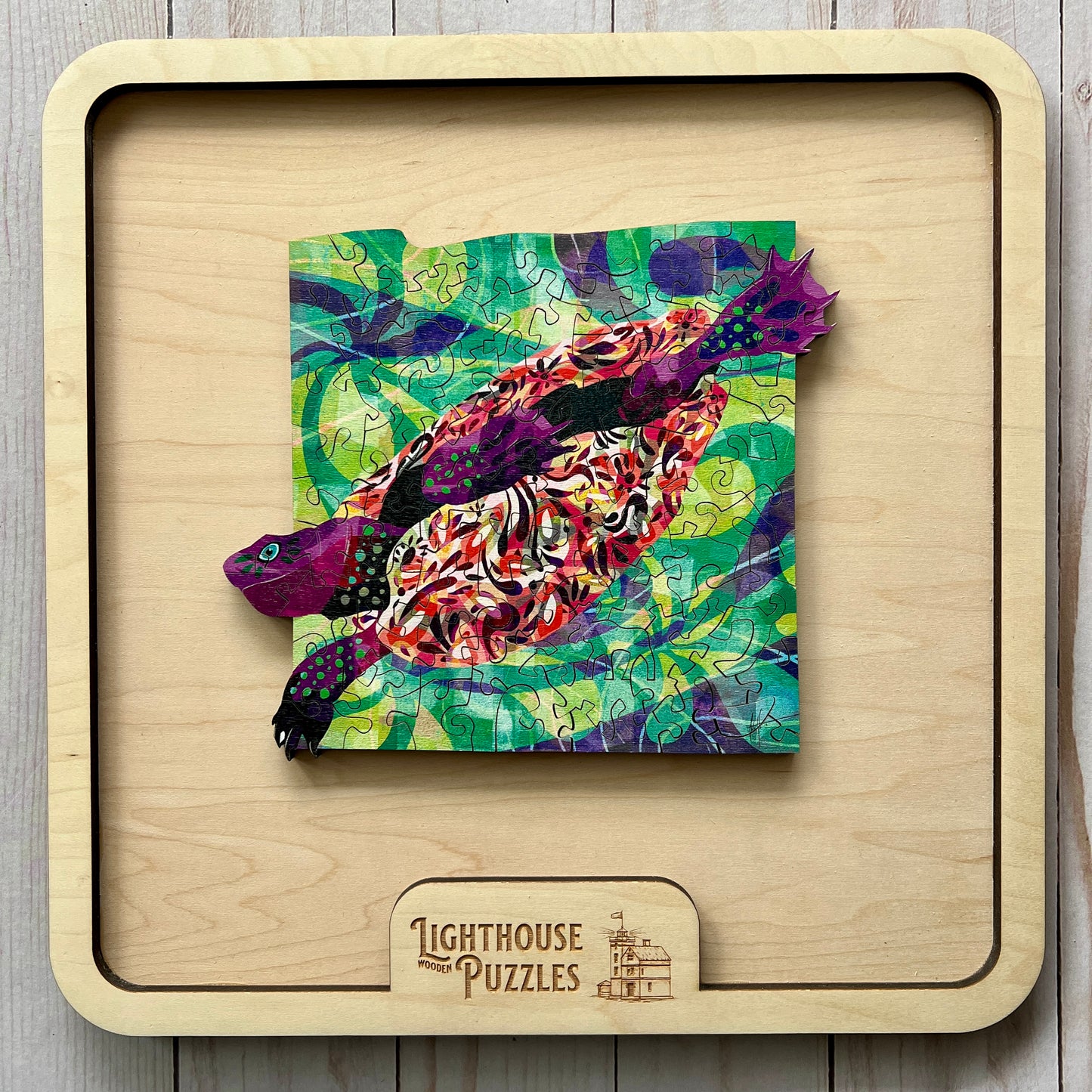 Painted Turtle Wooden Jigsaw Puzzle by Adolfo Valle