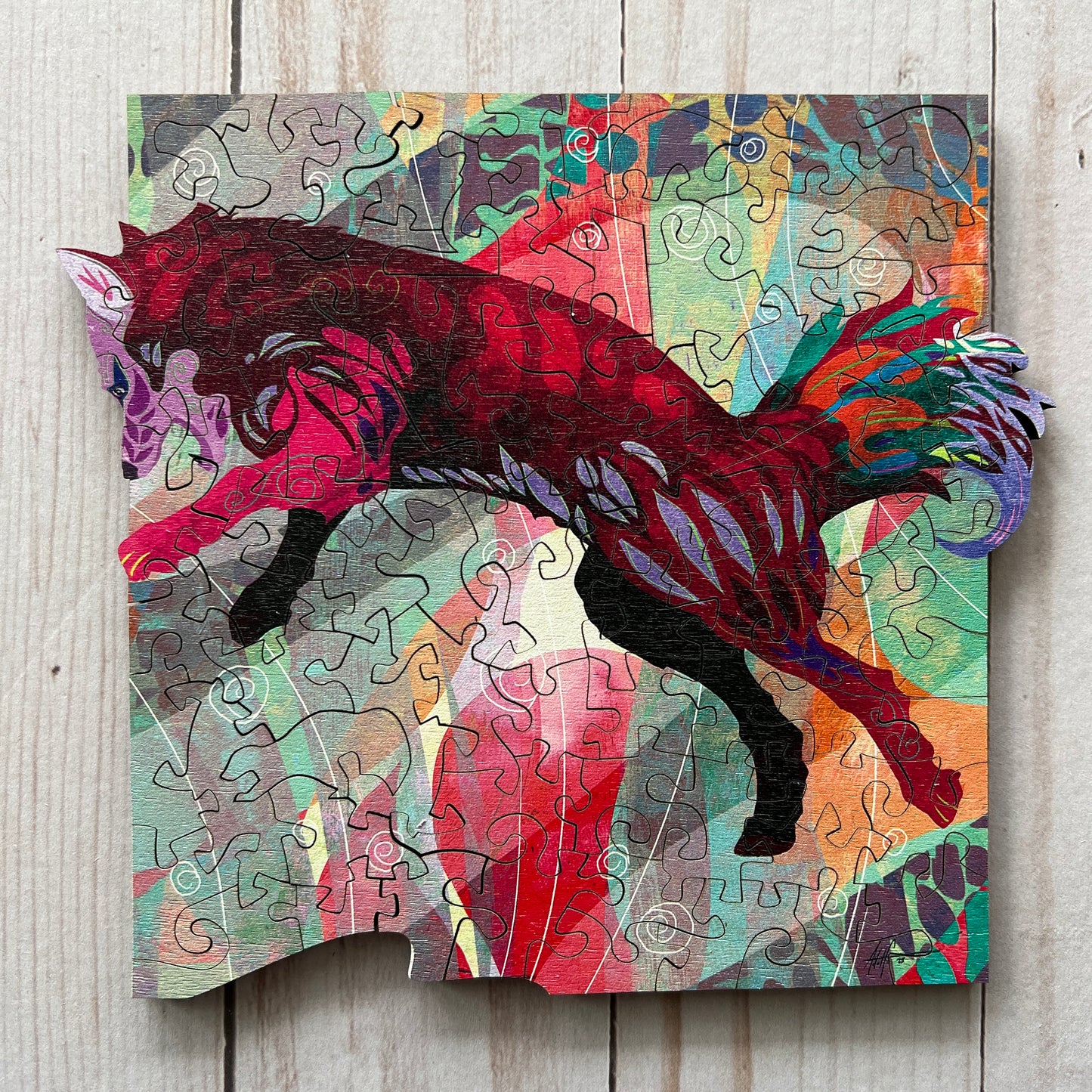 Red Fox Wooden Jigsaw Puzzle by Adolfo Valle