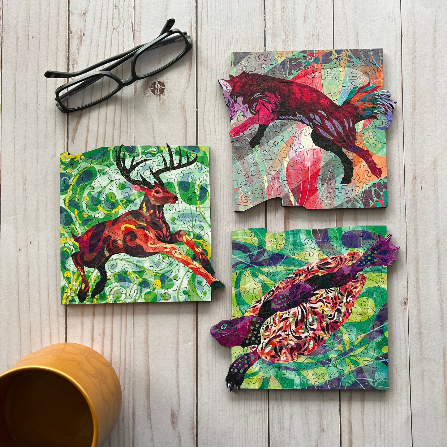 “Woodland Wonders” Trio of Small Wooden Jigsaw Puzzles
