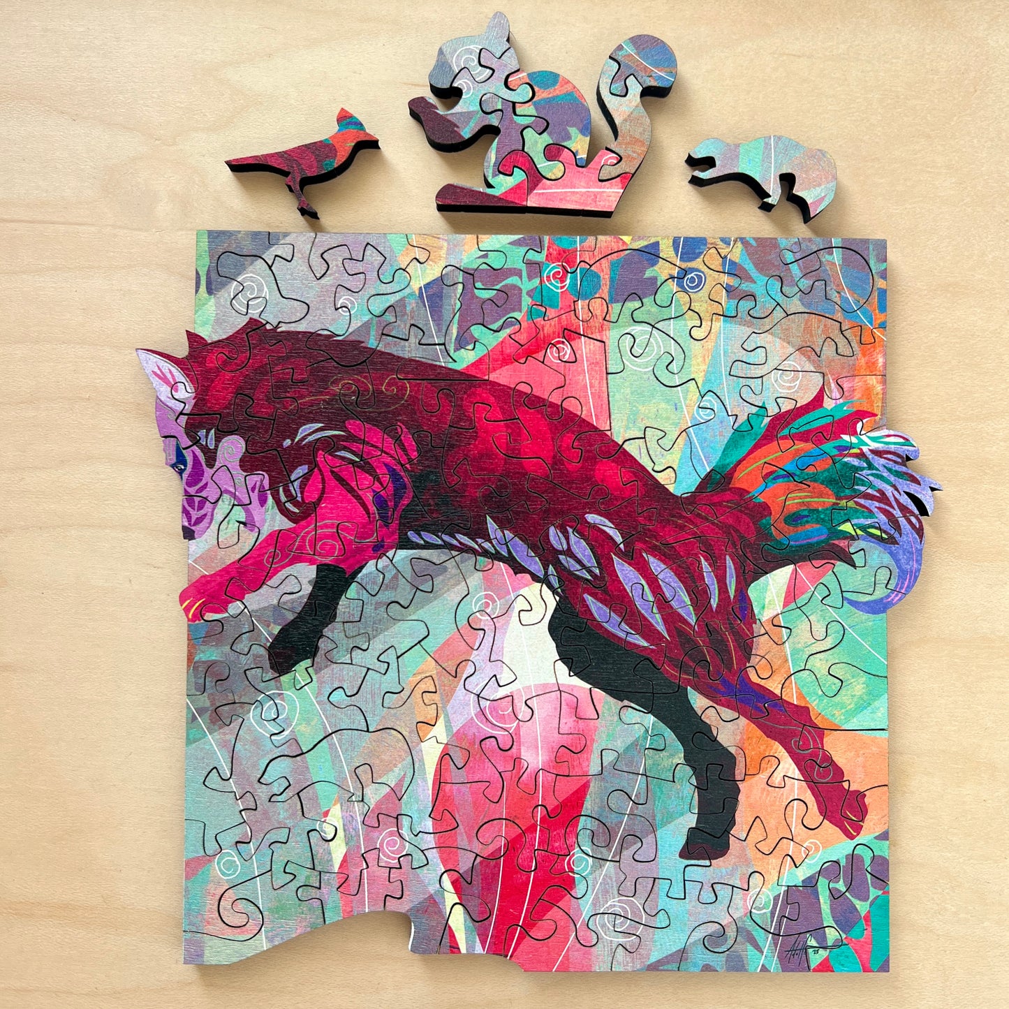 Red Fox Wooden Jigsaw Puzzle by Adolfo Valle