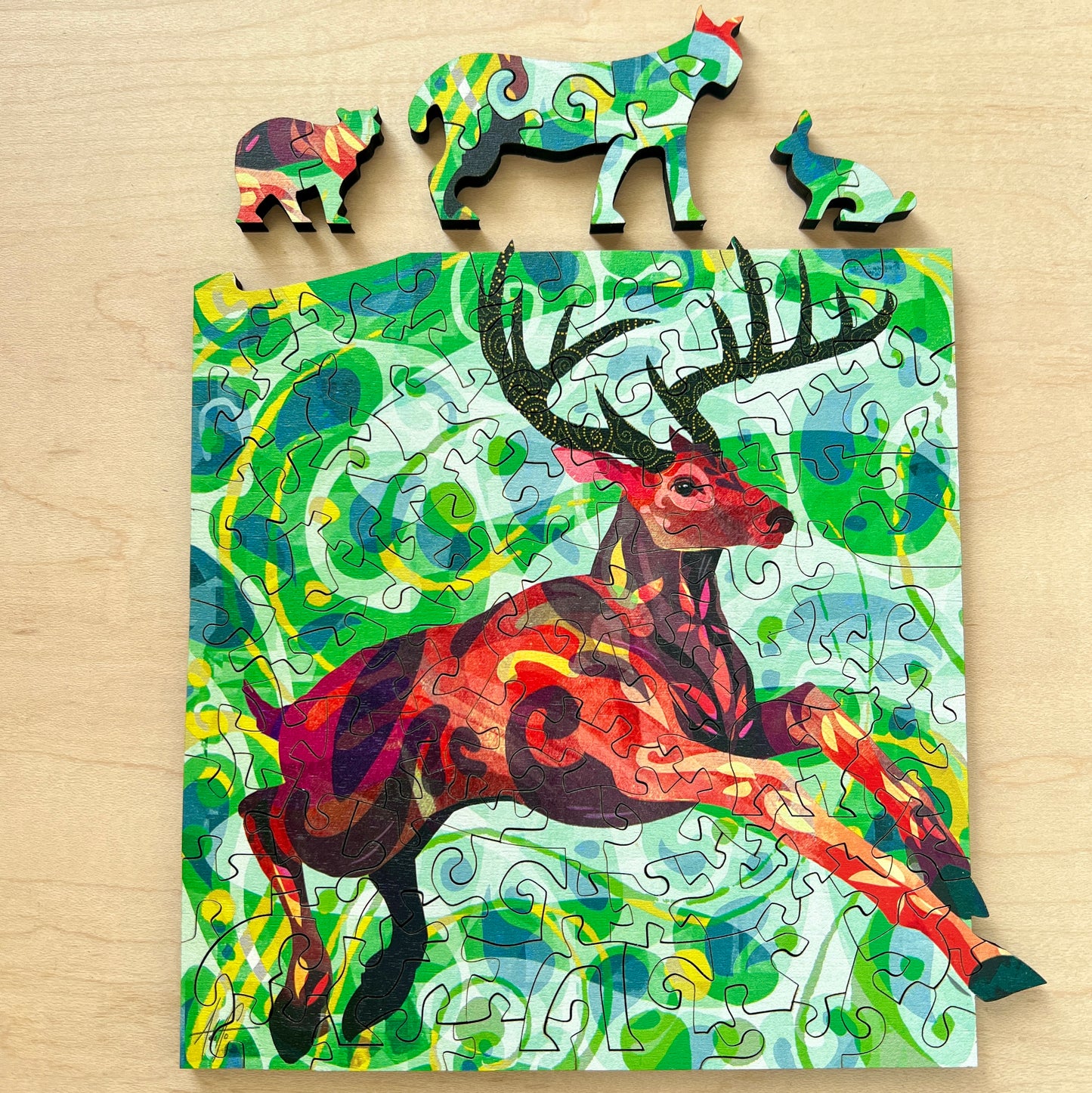 Whitetail Deer Wooden Jigsaw Puzzle by Adolfo Valle