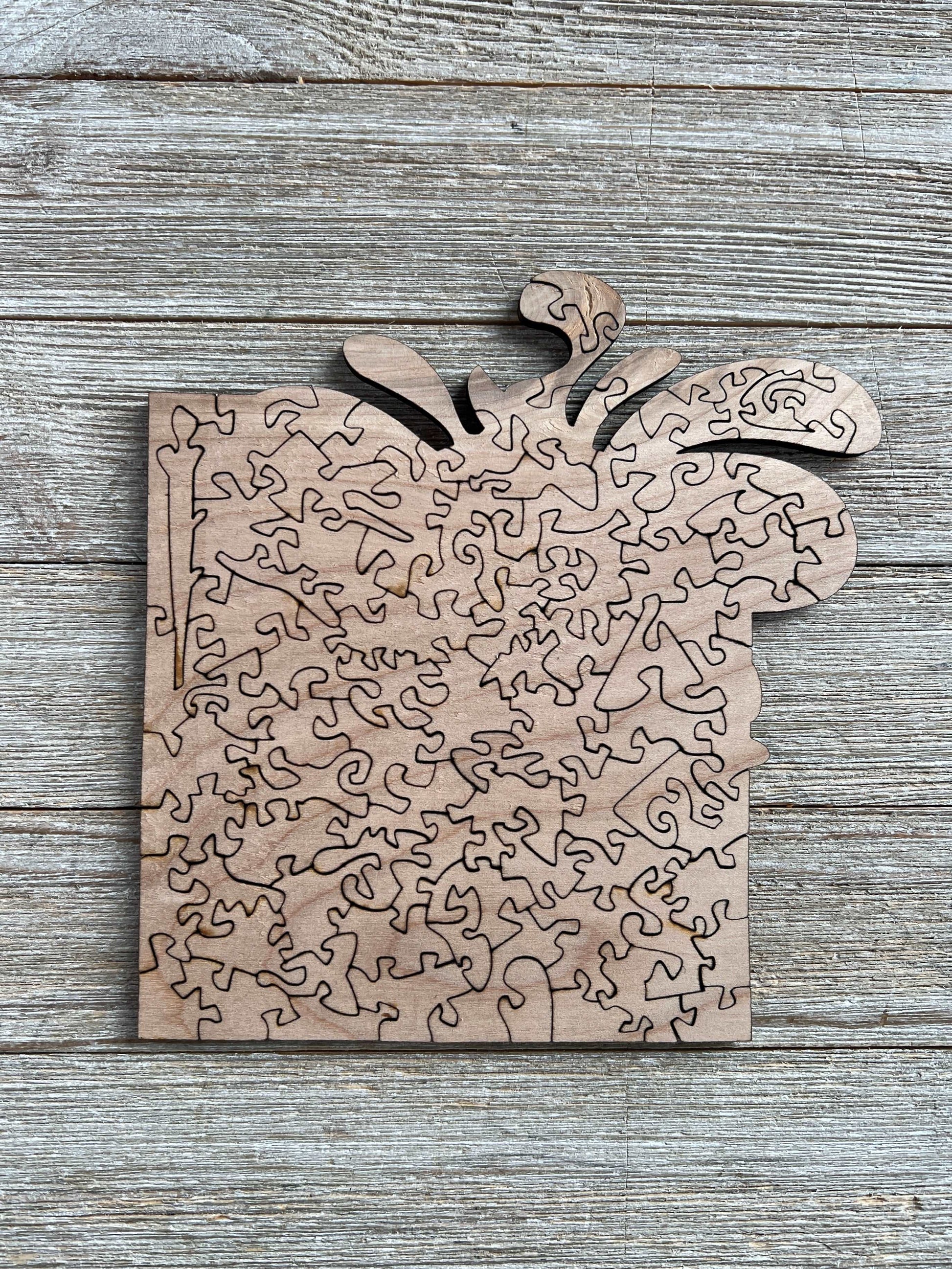 Back Side of Rainbow Trout Wooden Puzzle Showing Cut Design