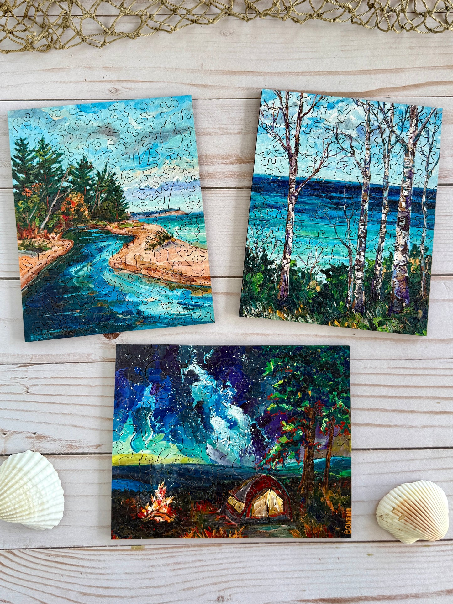 “Echos of Summer” Trio of Small Wooden Jigsaw Puzzles by Betsy O'Neill