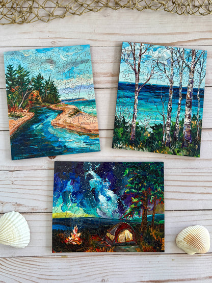 “Echos of Summer” Trio of Small Wooden Jigsaw Puzzles by Betsy O'Neill