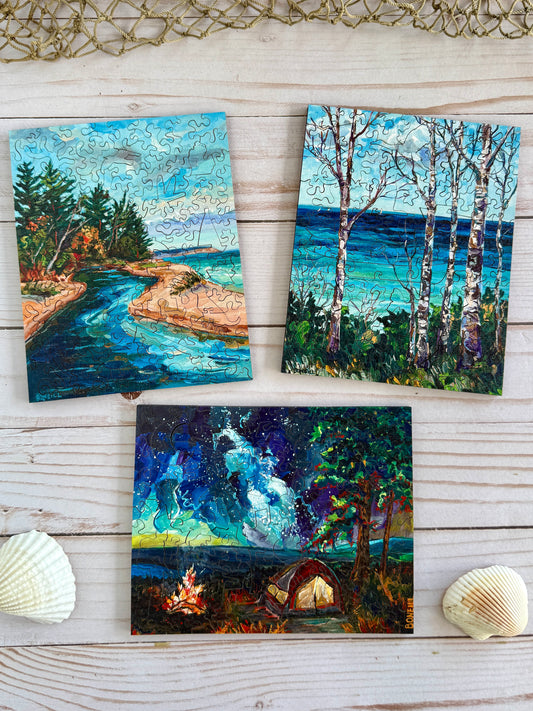 “Echos of Summer” Trio of Small Wooden Jigsaw Puzzles by Betsy O'Neill