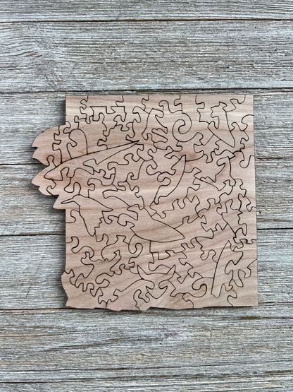 Reverse Side of Barred Owl Wooden Jigsaw Puzzle Showing Cut Design