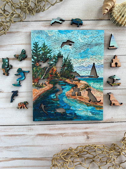 “Echos of Summer” Trio of Small Wooden Jigsaw Puzzles by Betsy O'Neill