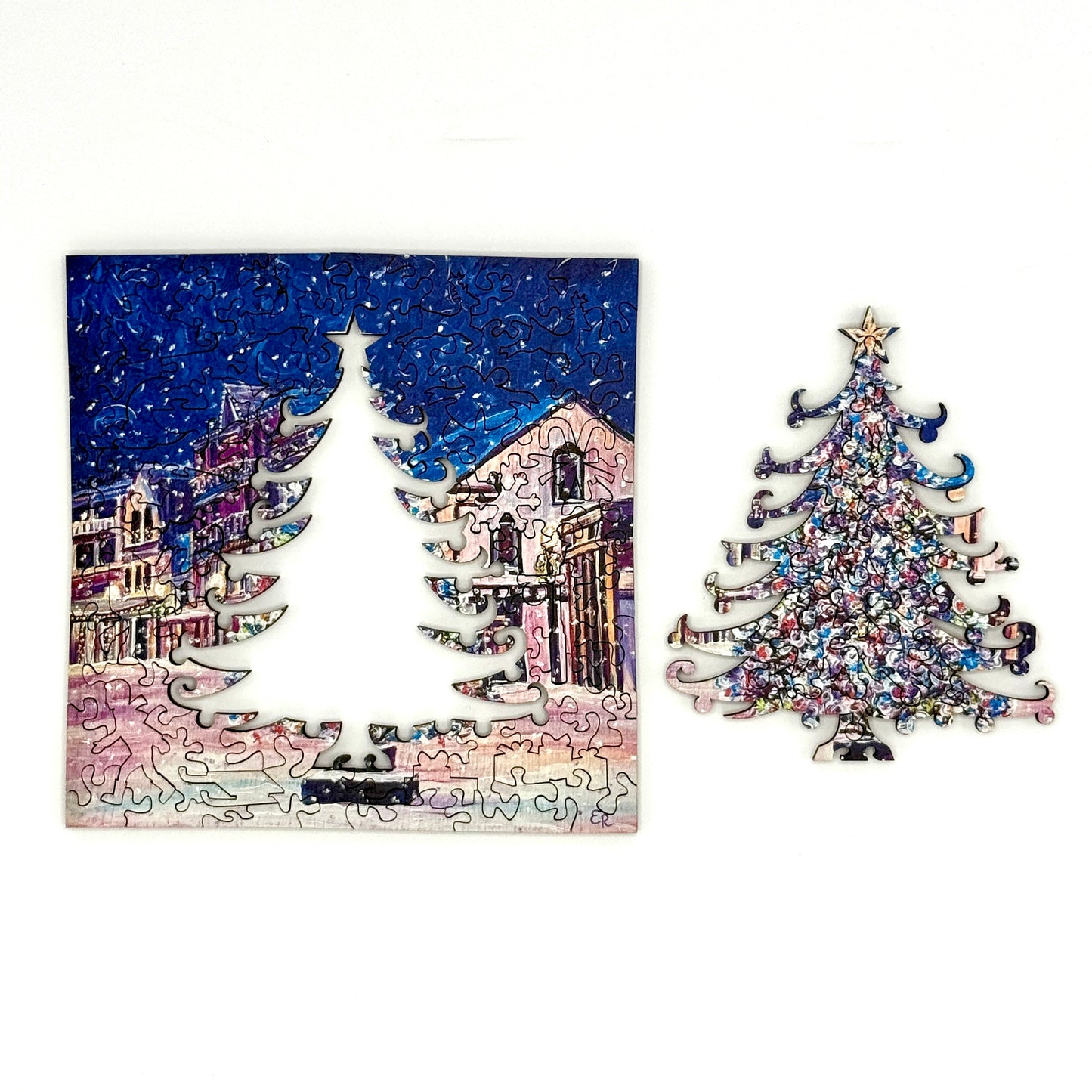 Mackinac Christmas Tree puzzle showing the alternate hidden solution with the white tree silhouette.